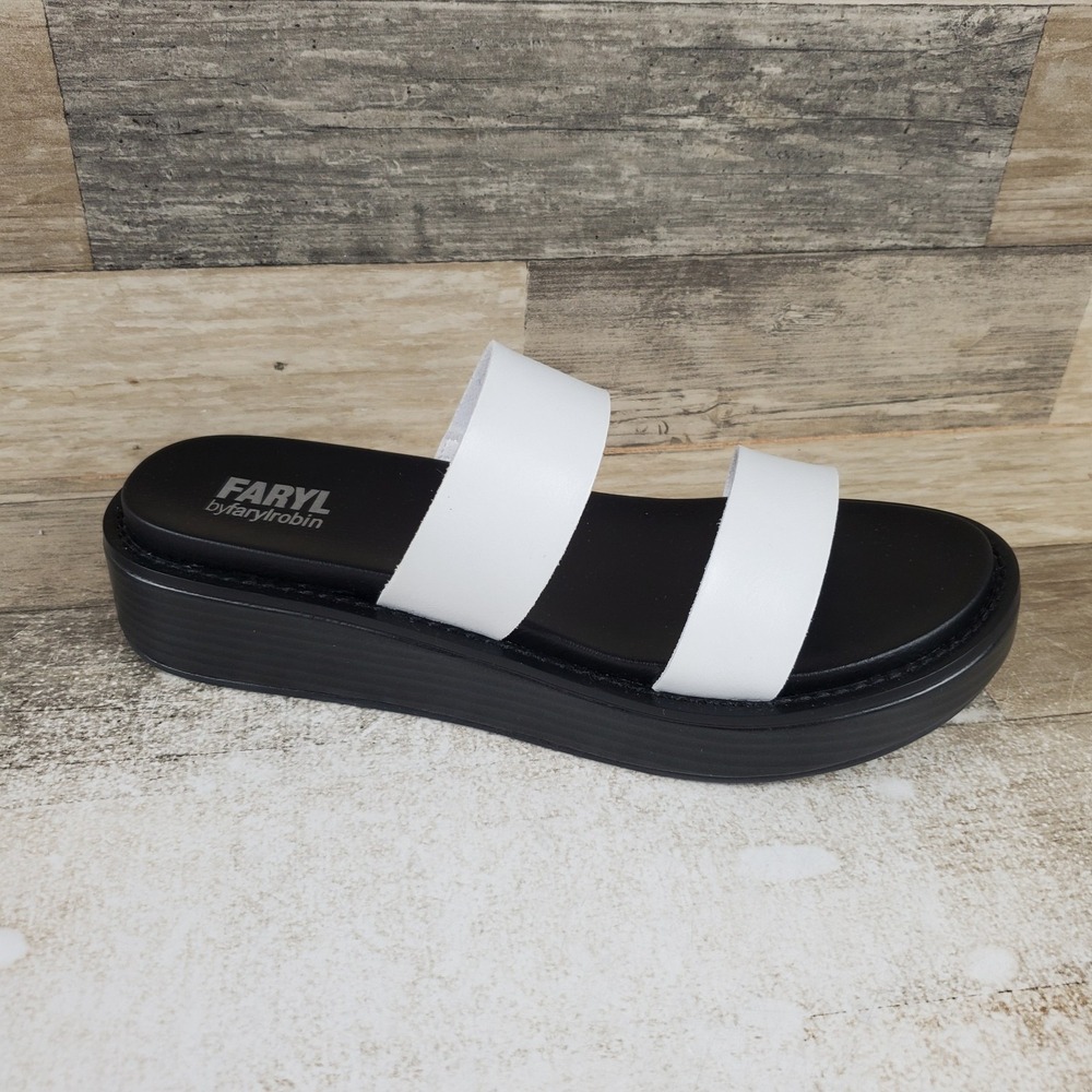 FARYL by Farylrobin Rory Womens Sandals Sz 9 White Leather Slip On Two Straps